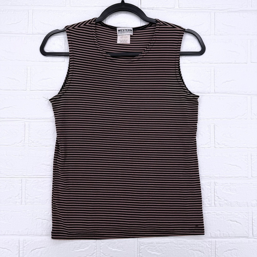 Western Connection Tank Top Womens Medium Striped Sleeveless Crew Neck USA Made